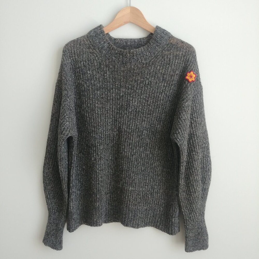 Everlane one-of-a-kind visibly mended alpaca sweater heather grey loose knit S